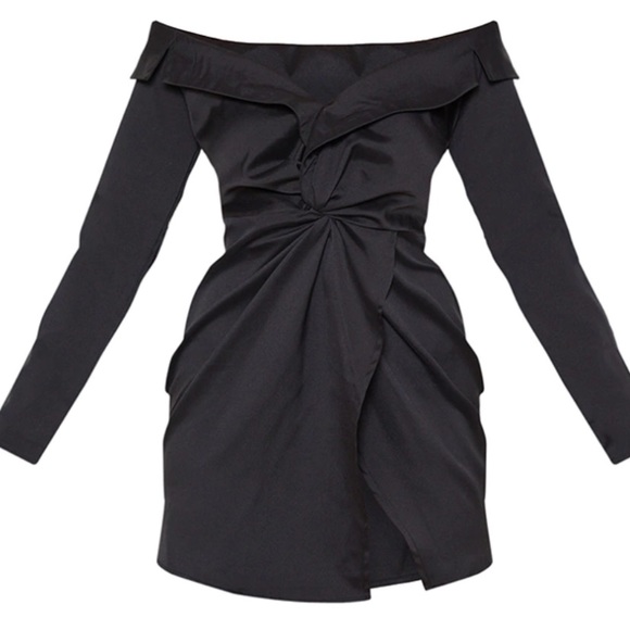 PLT Black Bardot Knot Detail Blazer Dress Size 12 large Off Shoulder Strapless - Picture 4 of 5